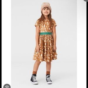 Molo Brown and White Patterned Kids Dress candy fawn